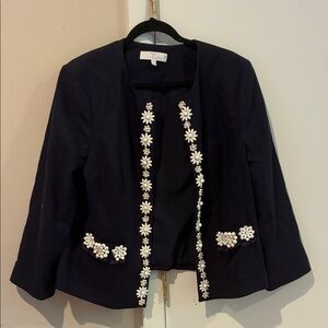 Talbots Navy Blazer with White Floral Accents